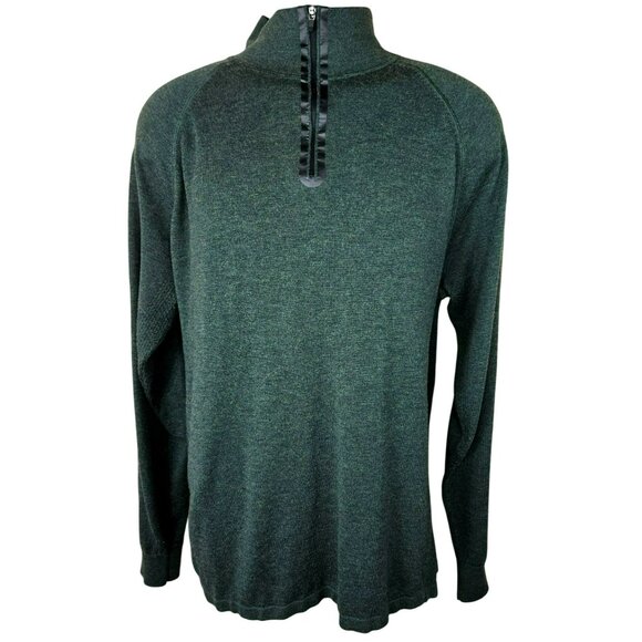 01.Algo Mens Green Wool Blend Sweater Large Performance Quarter-Zip Pullover - Picture 2 of 10